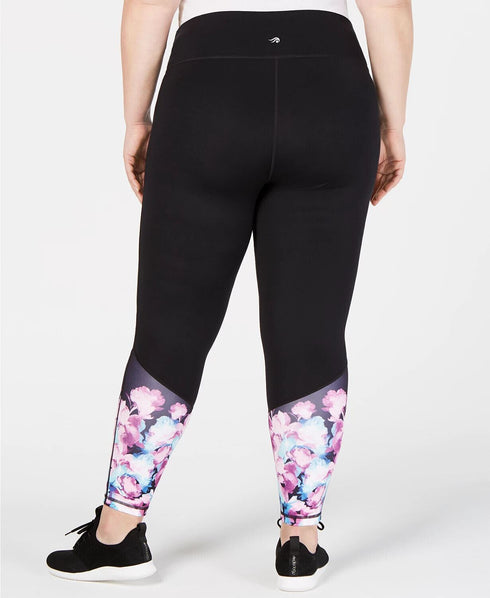 Ideology Women's Plus Ankle Athletic Leggings Black Floral Size 2X